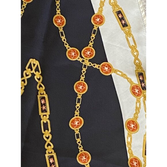 Vintage-Inspired Ann Taylor Chain Print Scarf Black & White With Orange Gold Acc - Picture 4 of 10